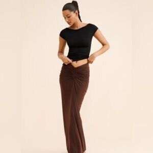Ronny kobo Elegant Brown Maxi Skirt